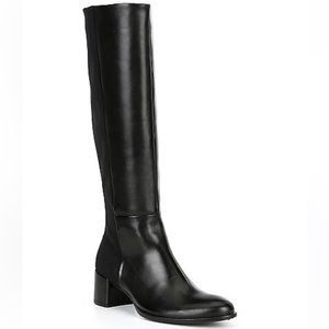 Ecco Women's Black Tall Leather Boots With Stretch Back Panel Worn Once